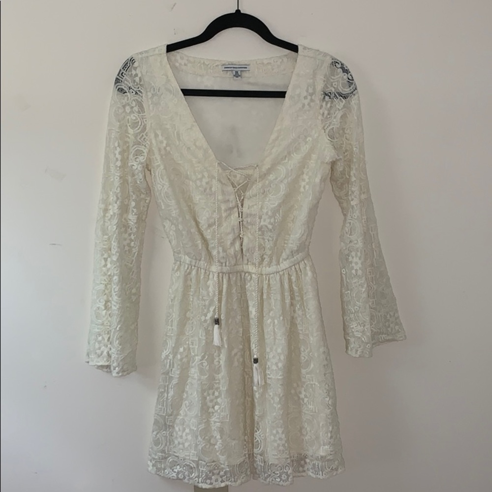 American Eagle Cream Lace Bell Sleeve Dress